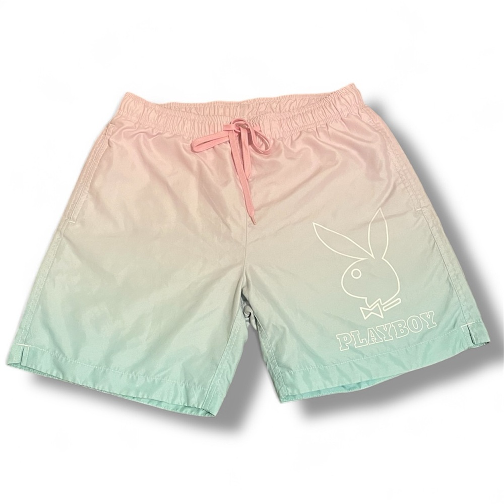 Pacsun Men’s Medium Swim Trunks Playboy Bunny Ombré Pink And Blue Swim Trunks